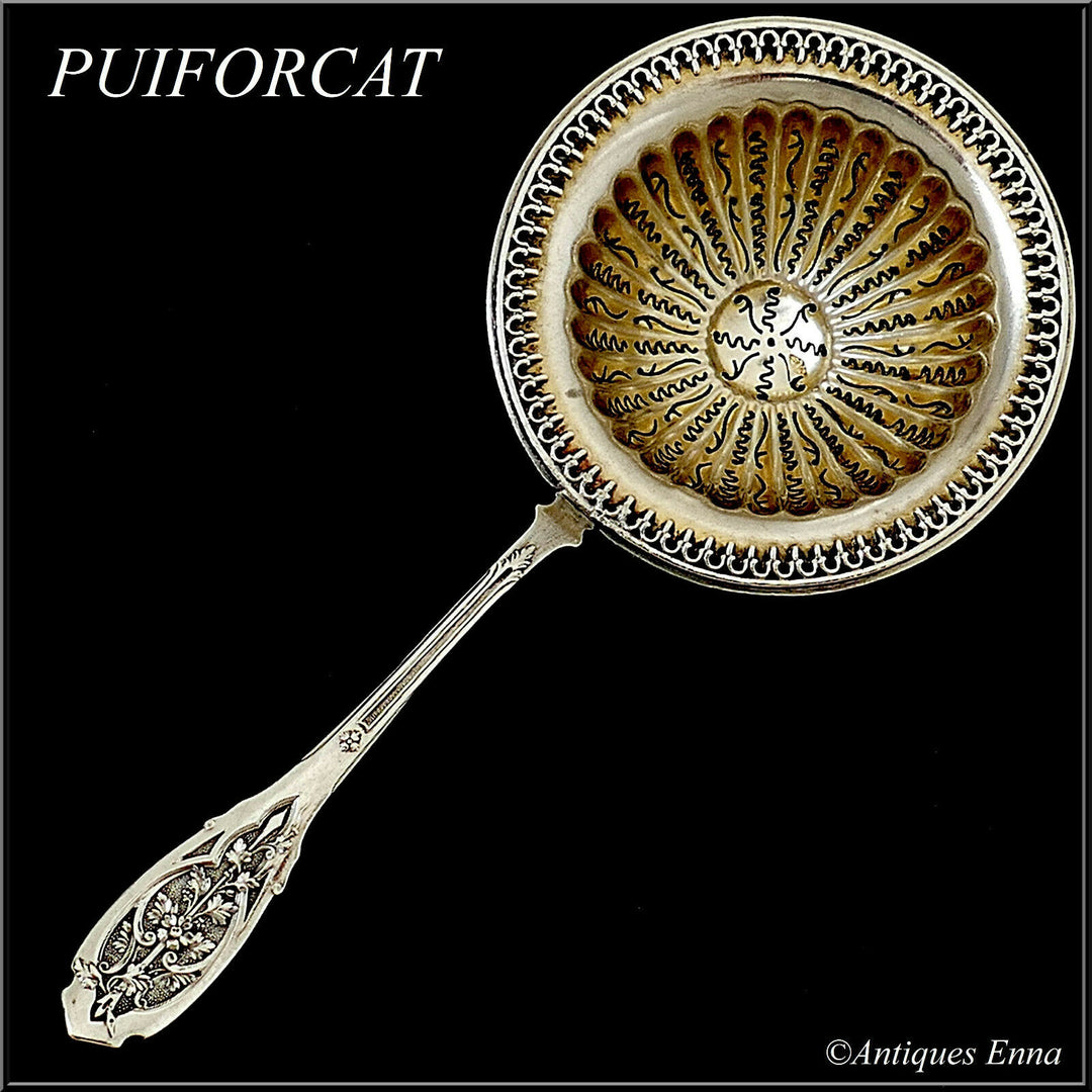 Puiforcat French Sterling Silver 18k Gold Tea Strainer, Moderne
