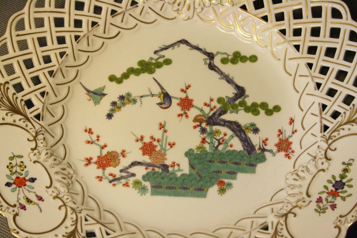 GROßER 28,5CM PRUNK TELLER FELS,AST,BLUMEN VOGEL MALEREI KAKIEMON MEISSEN 1.WAHL