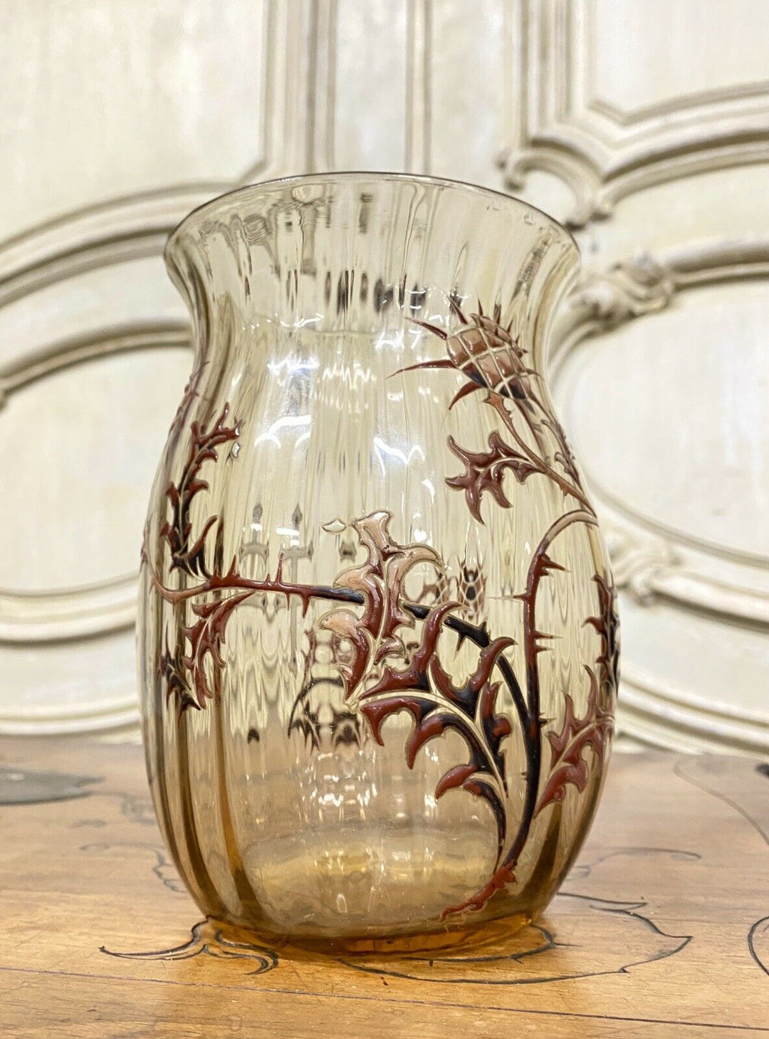 Emile Gallé - Vase Aux Chardons En Verre Strillé Et Émaillé, Art Nouveau
