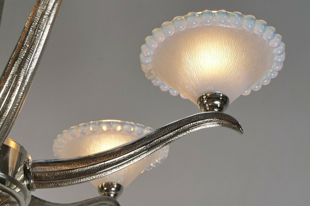 EZAN EJG J.GAUTHIER : LARGE FRENCH OPALESCENT ART DECO CHANDELIER ... 1930 1935