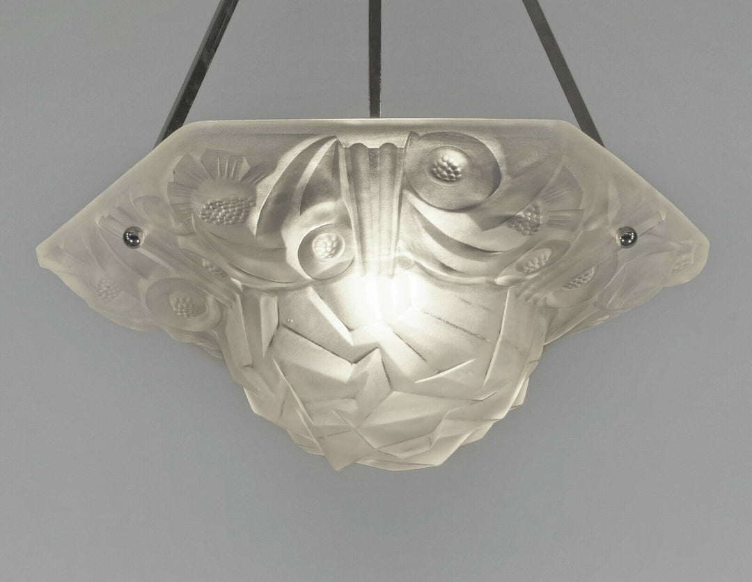 DEGUE : FRENCH 1930 ART DECO CHANDELIER PENDANT WITH BOWL .... lamp muller era