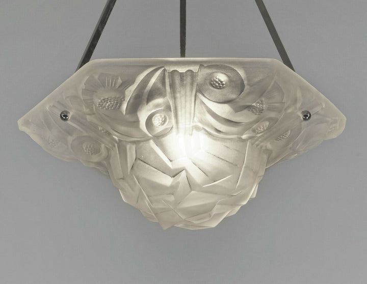 DEGUE : FRENCH 1930 ART DECO CHANDELIER PENDANT WITH BOWL .... lamp muller era