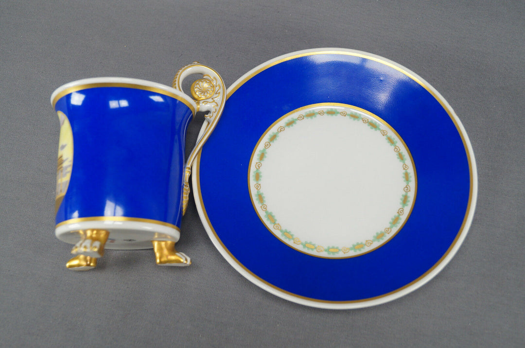 KPM Berlin WWI Brandenburg Gate & Zeppelin Cobalt Empire Cabinet Cup & Saucer