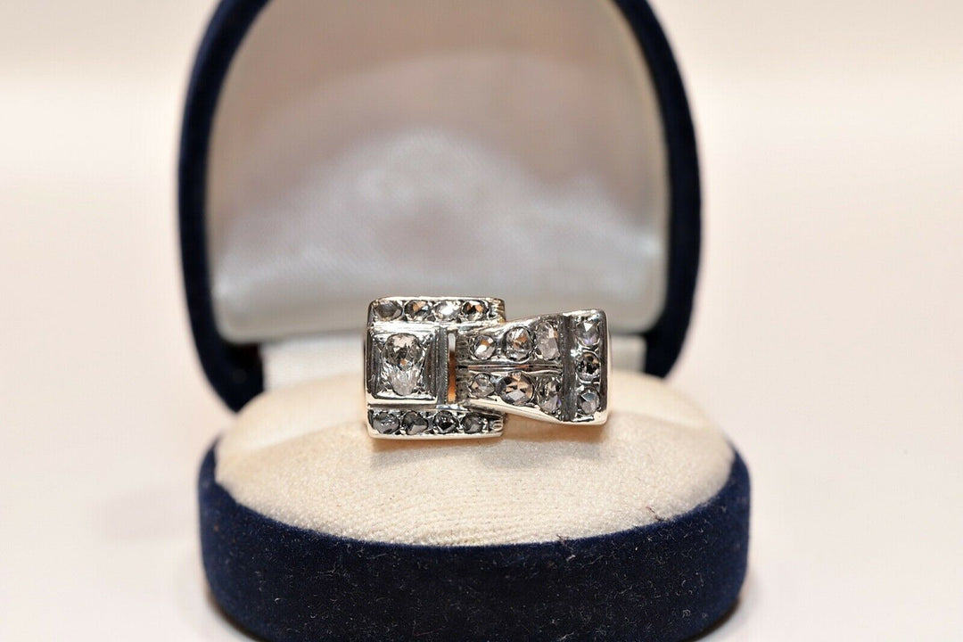 アンティーク 14K ナチュラルダイヤモンドとローズカットダイヤモンドのナイトスタイルリング