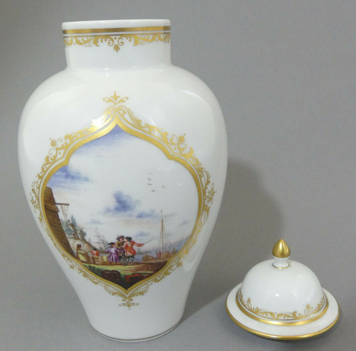  ⚔ Meissen Deckelvase H.24,5cm Kauffahrteiszene + Blumen 1.Wahl TOP eNP 8.700 €