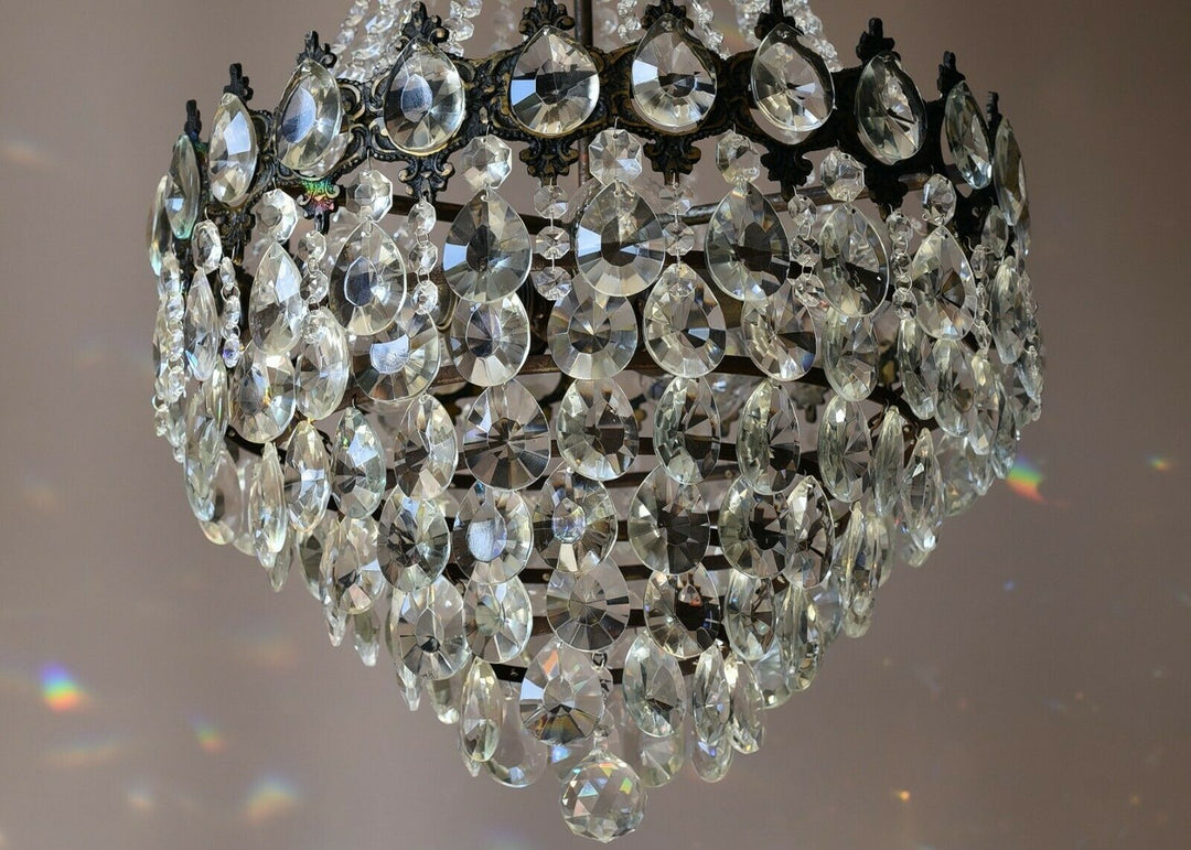 Two Matching Antique Vintage Crystal Chandeliers, Ceiling Lighting, pendants
