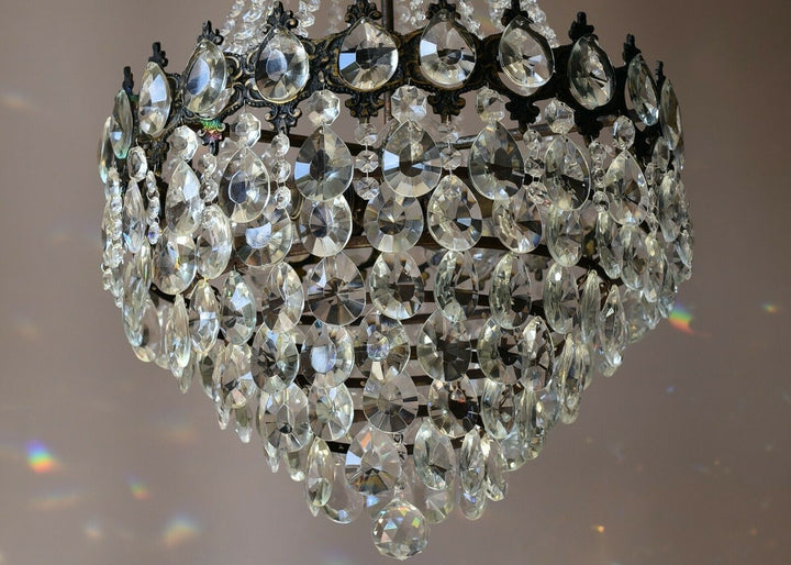 Two Matching Antique Vintage Crystal Chandeliers, Ceiling Lighting, pendants