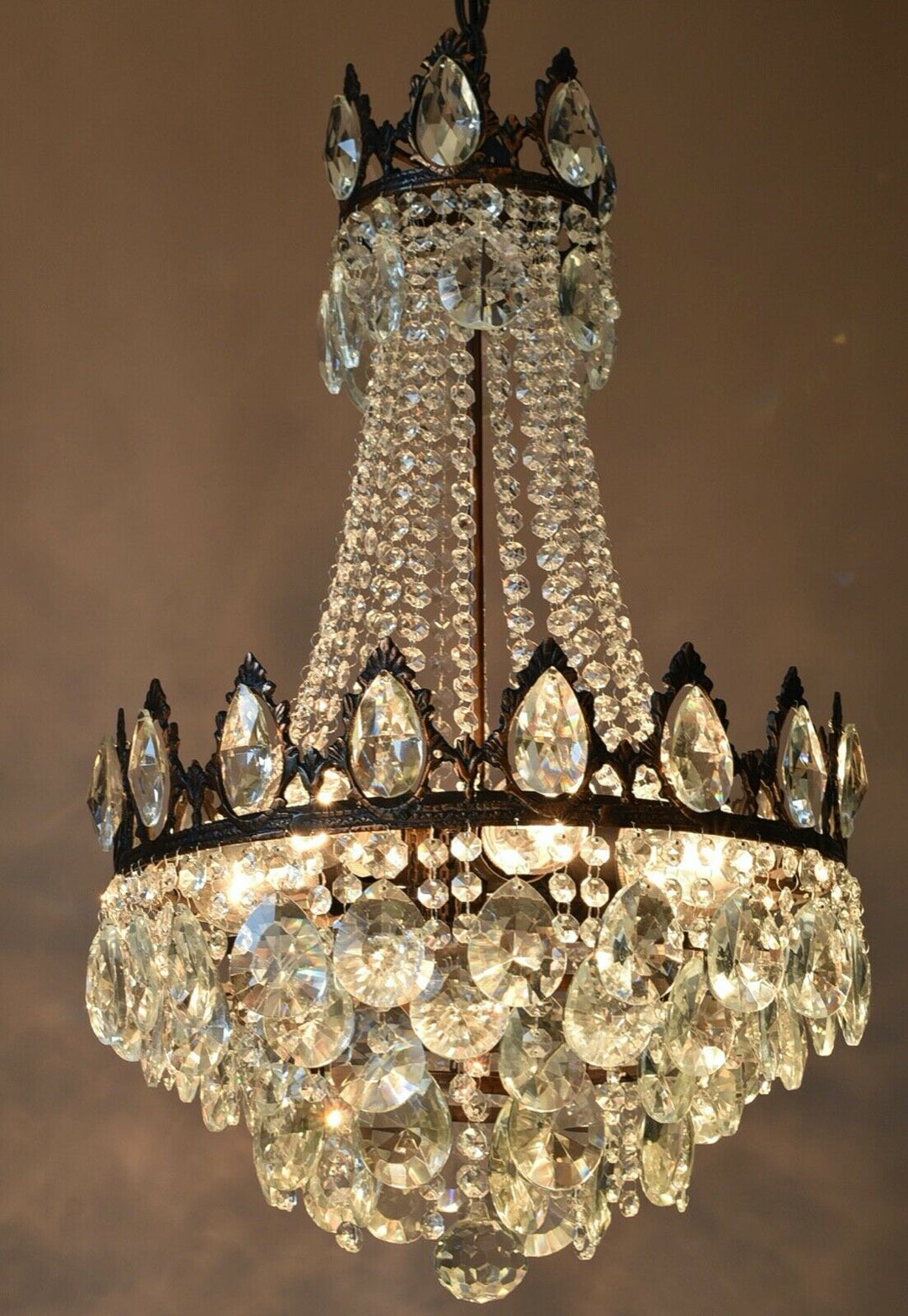 Shabby Chic Vintage Crystal Chandelier, Antique Lighting, lamp, Ceiling Light