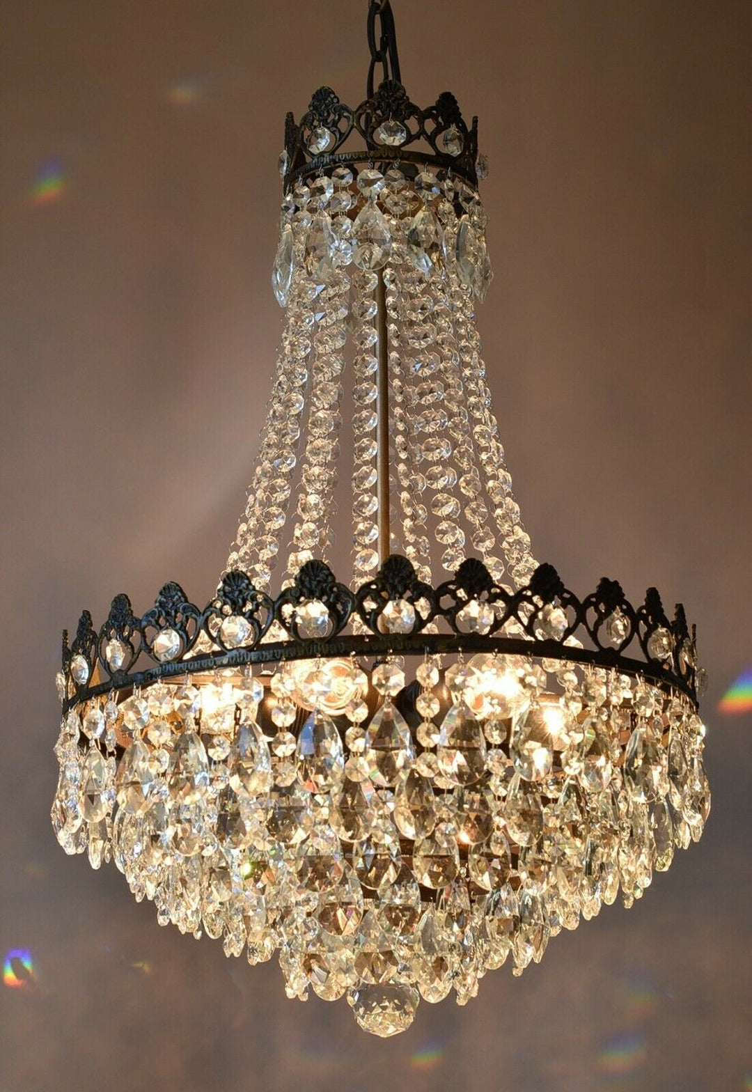 Empire Vintage Crystal Chandelier, 1950's Antique Lighting, French lamp on Sale