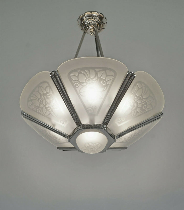 LEON HUGUE : FRENCH ART DECO CHANDELIER ...... 1930 France muller degué era lamp