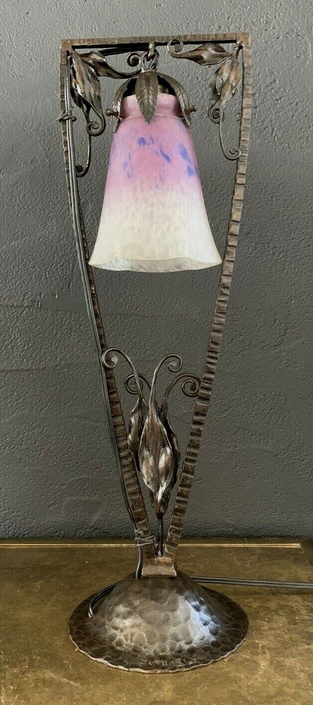 Schneider et Barthelemie-lampe art deco fer forgé martelé-muller-daum-brandt