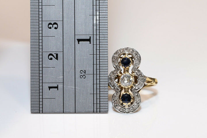 アンティーク ヴィクトリアン 18K ナチュラルダイヤモンド サファイアとローズカットダイヤモンドのリング