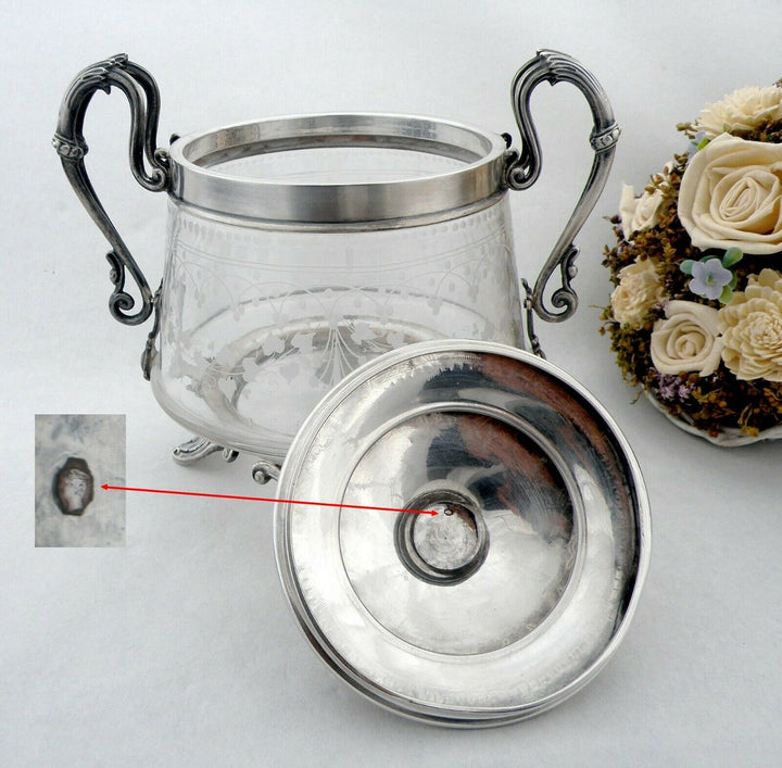 Antique French Sterling Silver Fabulous Candy Box with Glass
