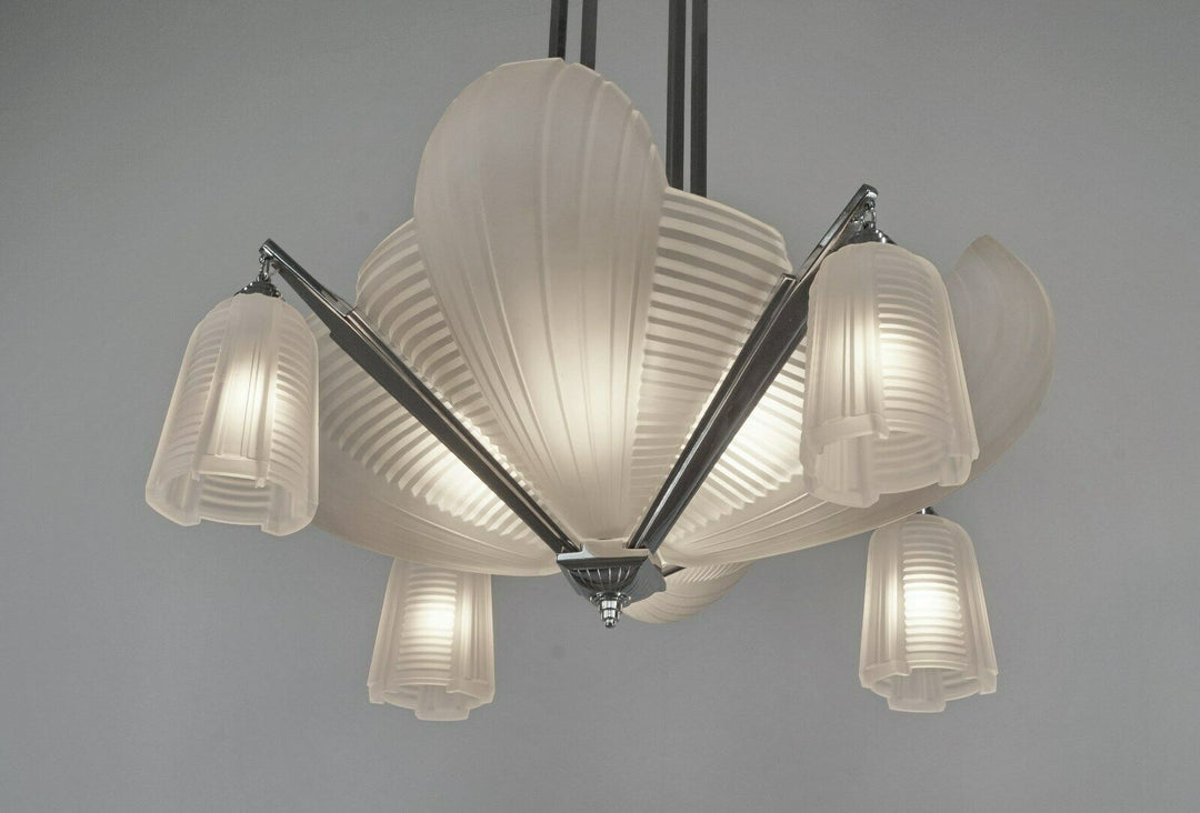 H.PETITOT : LARGE FRENCH 1930 ART DECO CHANDELIER cleopatra ..... Muller freres