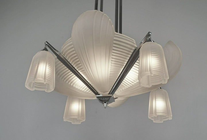 H.PETITOT : LARGE FRENCH 1930 ART DECO CHANDELIER cleopatra ..... Muller freres