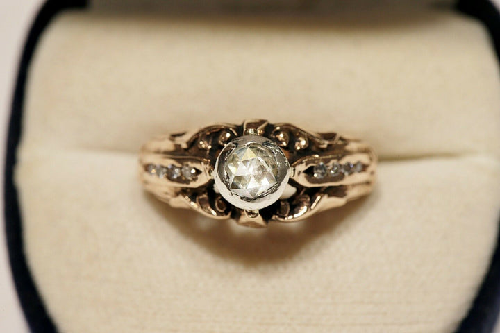 アンティーク ヴィクトリアン 14K ナチュラルローズカットダイヤモンドとダイヤモンドのリング