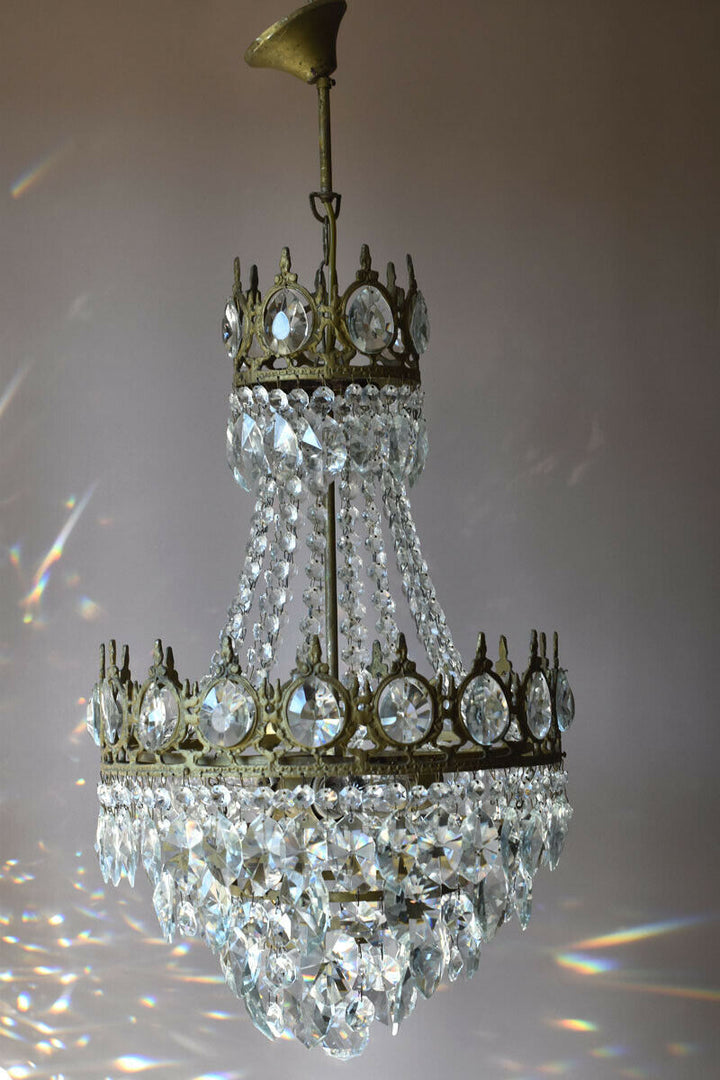 Antique Vintage Lighting, Crystal Chandelier, Shabby Chic French Lamp Pendant