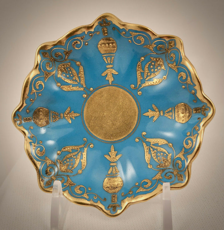 コールポート(Coalport)　カップ＆ソーサー　ターコイズ・ゴールド　脚付き