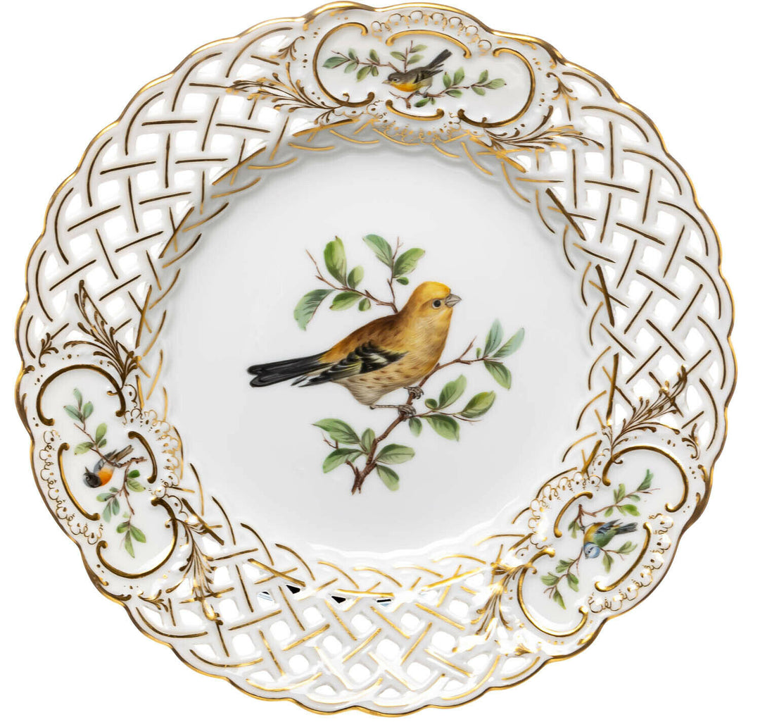 Durchbruchteller Vogel auf Ast Meissen Neuer Ausschnitt 1. Wahl 1850-1924 20,5cm