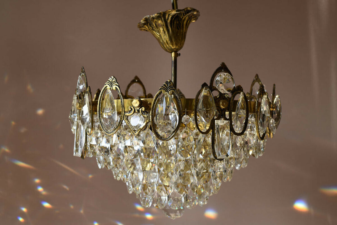 Flush Antique Vintage Crystal Chandelier, Lighting Low Ceiling Pendant Light