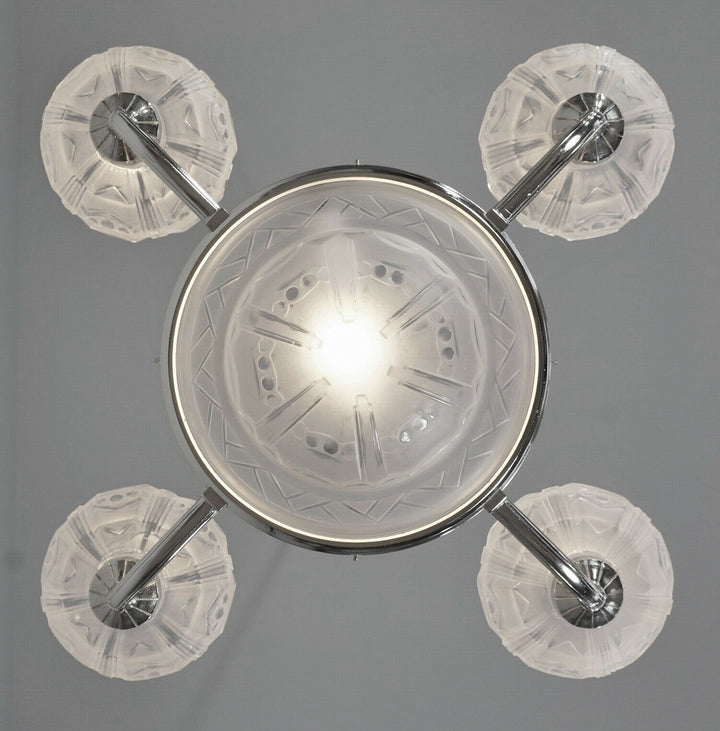 SABINO : FRENCH ART DECO CHANDELIER 1930 ... bronze lamp lustre lampe muller era