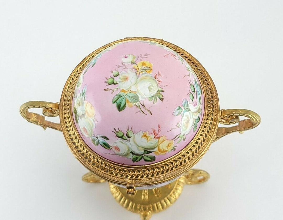 Antique French Sevres Porcelain Box Egg Style Gilt Bronze