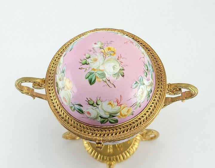 Antique French Sevres Porcelain Box Egg Style Gilt Bronze