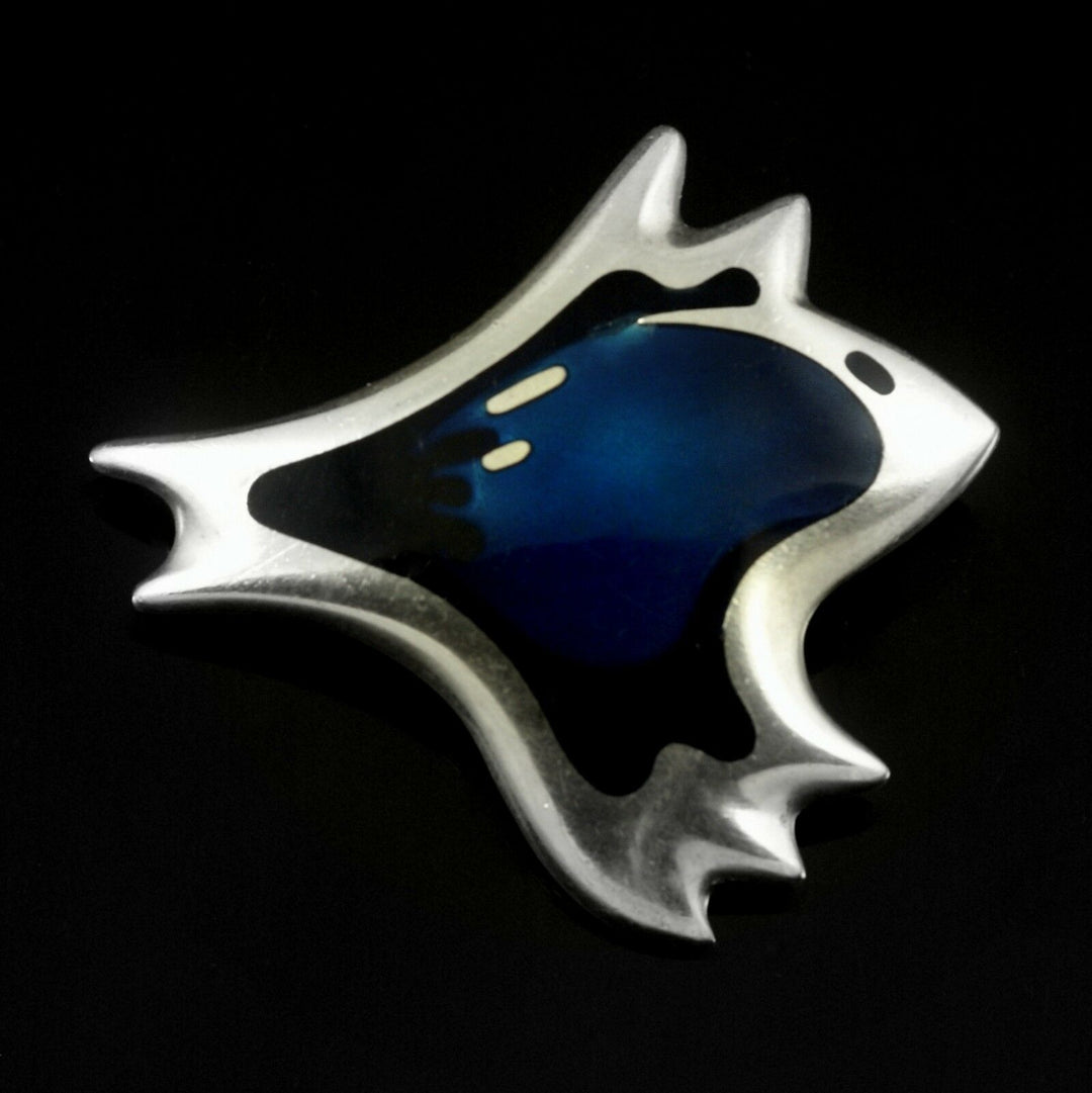 Georg Jensen Sterling Silver Brooch with Blue Enamel #306 - Henning Koppel