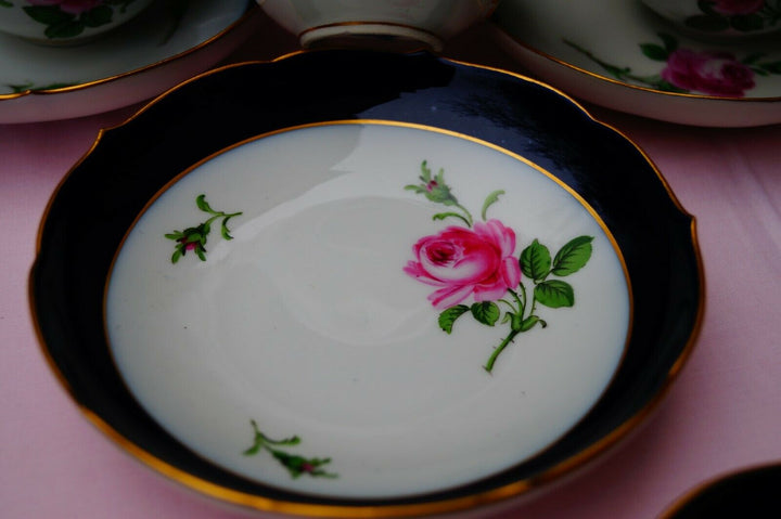 Meissen handpainted blue cobalt red rose tea set for 6 persons