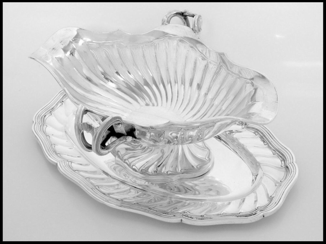 Antique French Sterling Silver Gravy/Sauce Boat with Tray