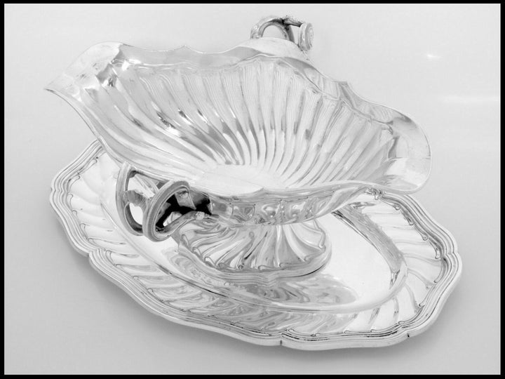 Antique French Sterling Silver Gravy/Sauce Boat with Tray