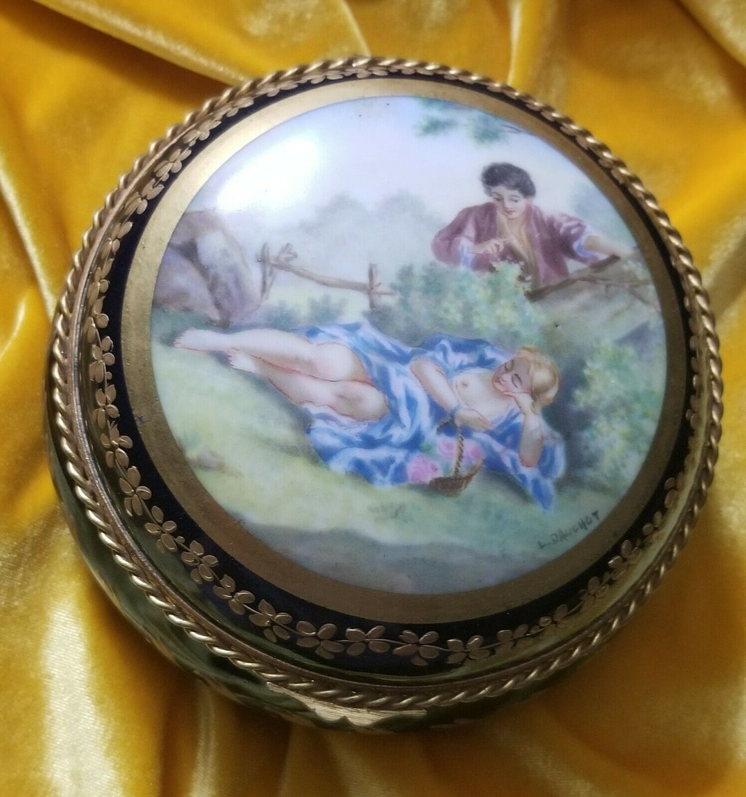 ANTIQUE FRENCH SEVRES PORCELAIN & BRONZE JEWERLY OR TRINKET BOX SIGNED BY ARTIST