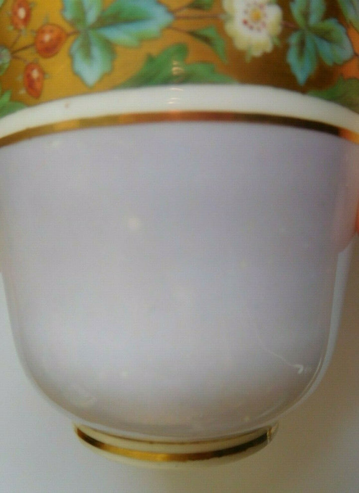MISMATCHED ANTIQUE (1866) PURPLE MINTON ENAMELLED ROSE STRAWBERRY CUP AND SAUCER