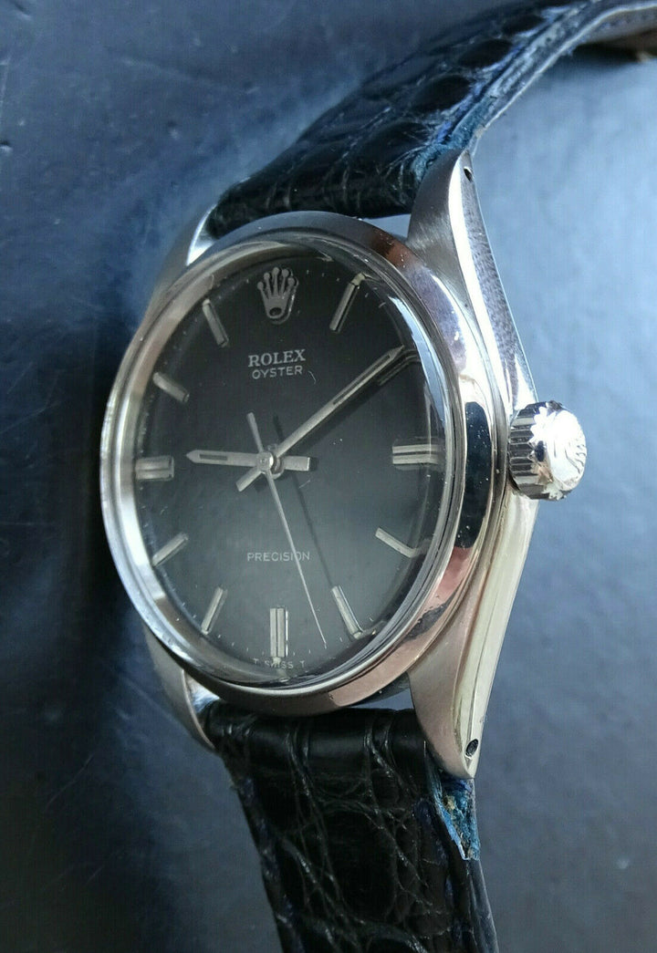 ♛ Rolex Oyster Precision Black 34 mm 6426 Vintage Elegant Men's Watch 1969