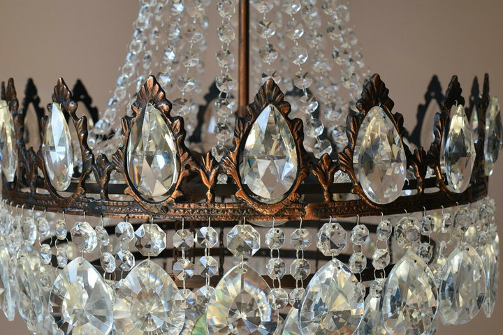 Shabby Chic Vintage Crystal Chandelier, Antique Lighting, lamp, Ceiling Light