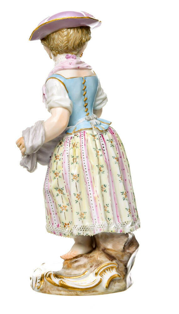 マイセン人形　リンゴ籠を持つ庭師の少女　J・J・ケンドラー作　一級品 12号 1850-1924年