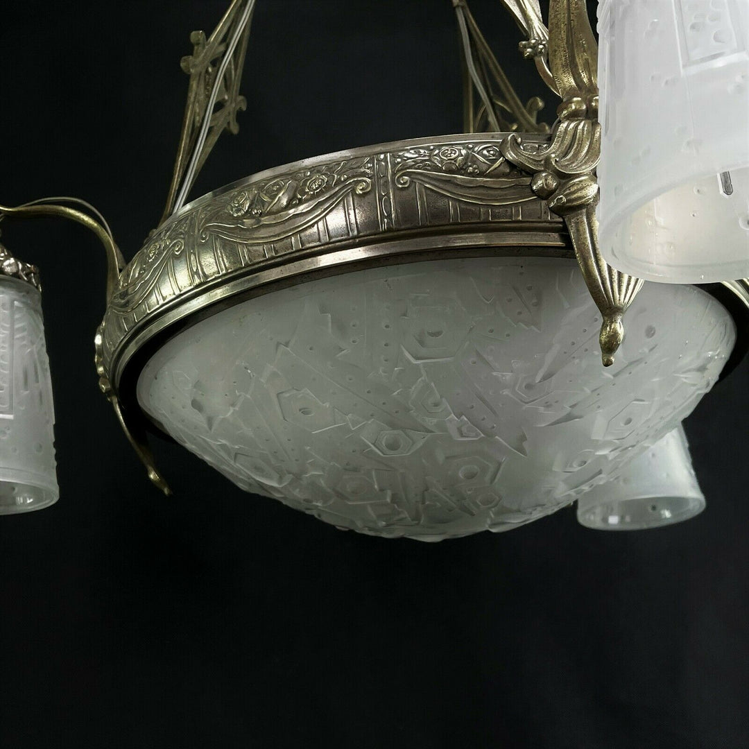 Art Deco Candeliere Lampada Sospensione Muller Freres Luneville Ceiling Lampada