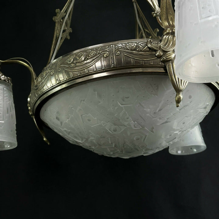 Art Deco Candeliere Lampada Sospensione Muller Freres Luneville Ceiling Lampada