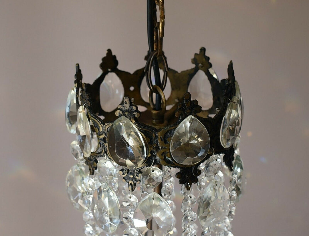 Two Matching Antique Vintage Crystal Chandeliers, Ceiling Lighting, pendants