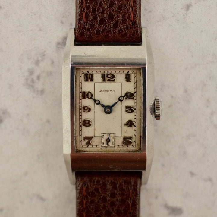 C.1930 Vintage Zenith Curvex Tank watch Breguet dial cal. 8 3/4 in steel