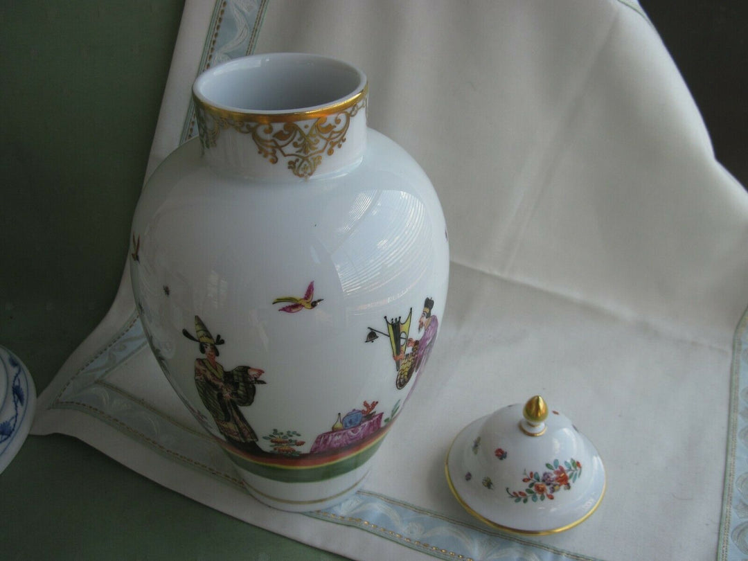 マイセン(Meissen)、蓋つき壺、シノワズリ、2級品