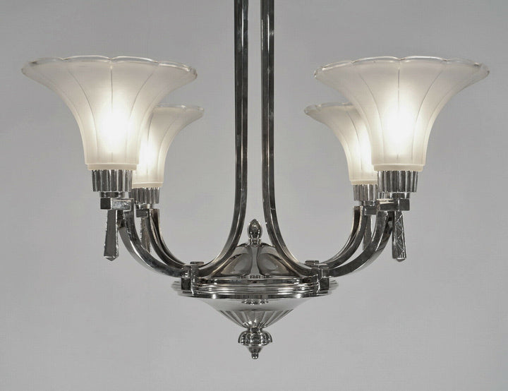 PETITOT : 1935 FRENCH ART DECO CHANDELIER ....... modernist lustre machine age
