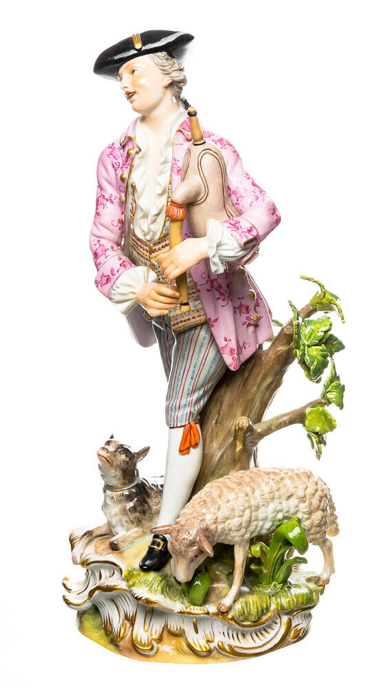 マイセン人形　バグパイプを抱える羊飼い J.J. ケンドラー作 一級品 1850-1924年 25,5cm