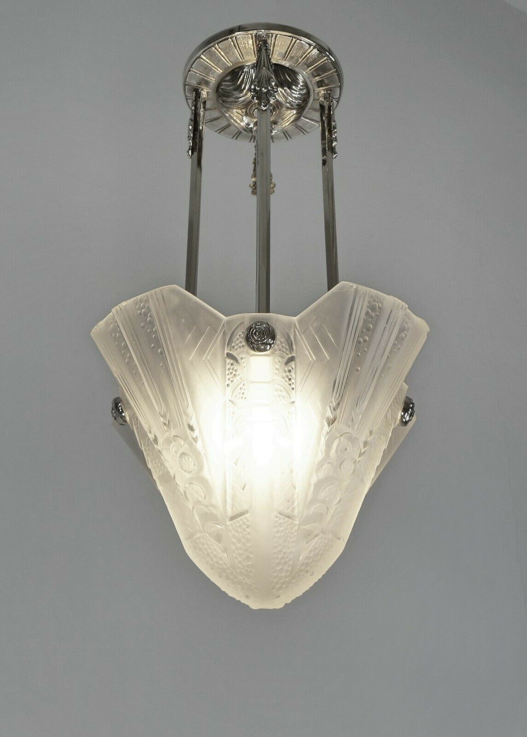 PETITOT & MULLER : FRENCH 1930 ART DECO PENDANT CHANDELIER . lamp ceiling light