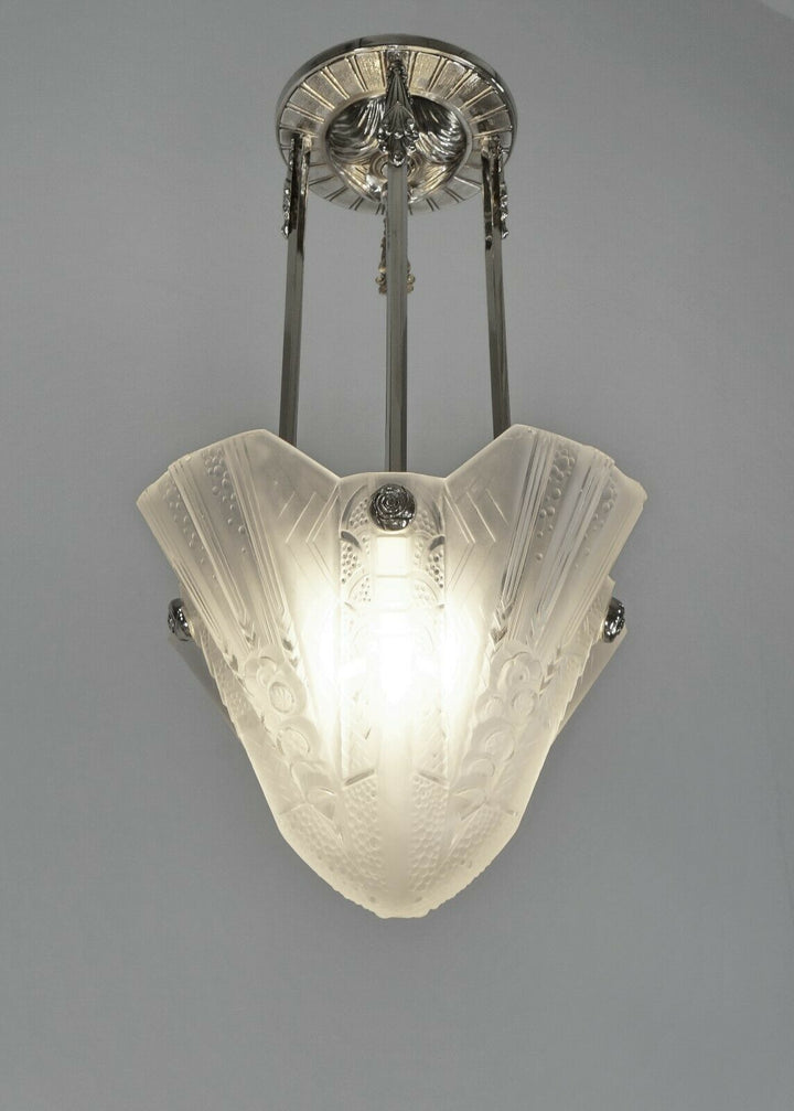 PETITOT & MULLER : FRENCH 1930 ART DECO PENDANT CHANDELIER . lamp ceiling light