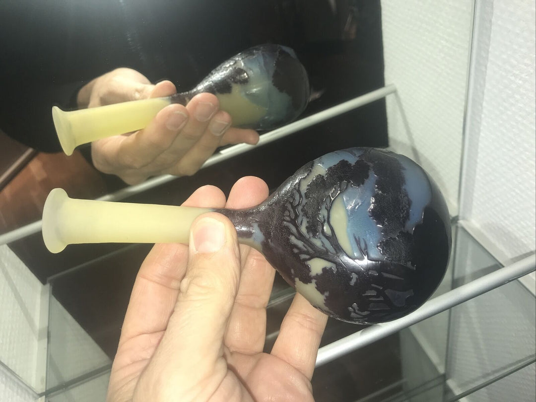 エミールガレ バンジョー型　山岳風景と湖水の４層カメオガラス花瓶