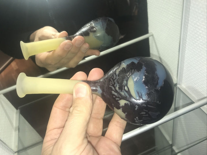 エミールガレ バンジョー型　山岳風景と湖水の４層カメオガラス花瓶