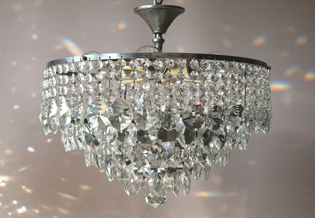 Silver Flush Crystal Crystal Chandelier, Ceiling Antique Vintage Lighting lamp