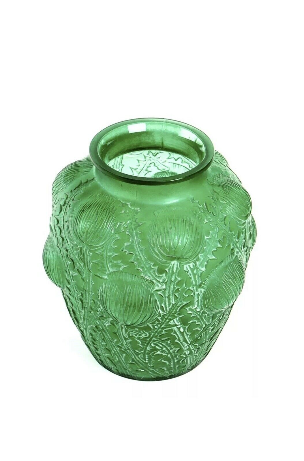 Vase Domremy René Lalique Vert Émeraude Patine Blanc R.Lalique Emerald Green