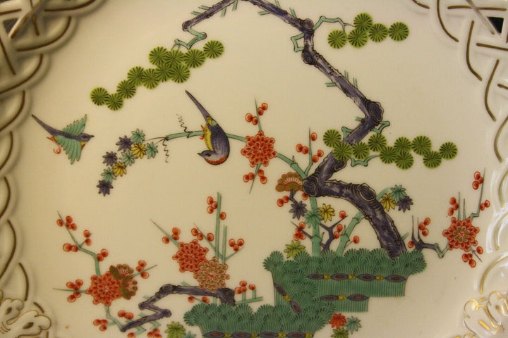 GROßER 28,5CM PRUNK TELLER FELS,AST,BLUMEN VOGEL MALEREI KAKIEMON MEISSEN 1.WAHL